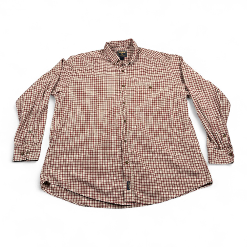 Vintage Woolrich Shirt Adult EXTRA LARGE Red Brown Plaid Cotton Outdoor USA 90s